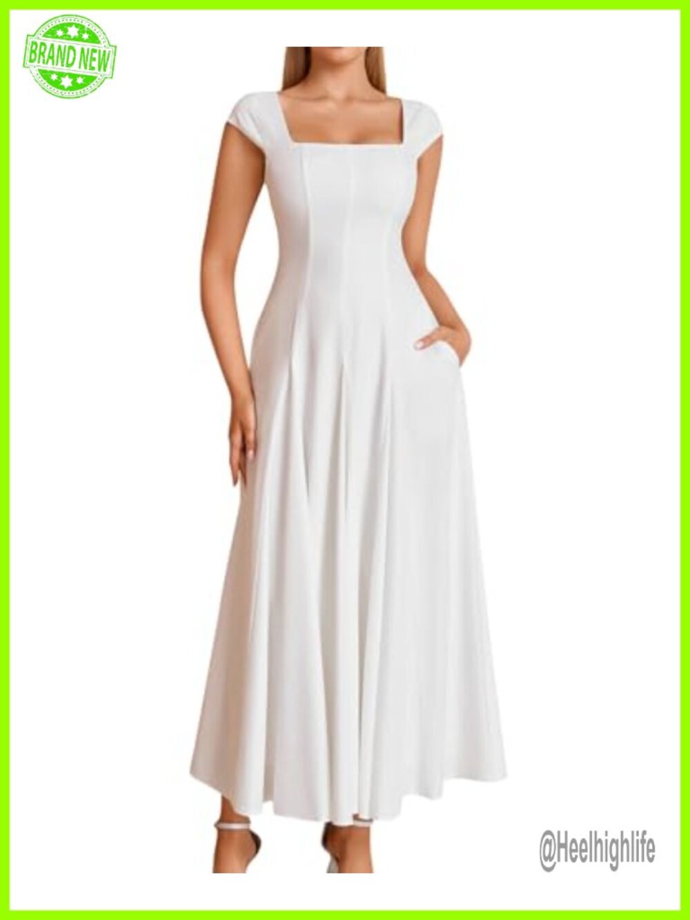 Corset Midi Dress Square Neck Lace Up Back A Line Wedding Guest